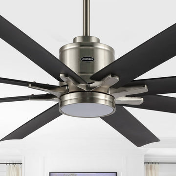 Octo 66" Contemporary Industrial Iron/Plastic Mobile-App/Remote-Controlled 6-Speed Ceiling Fan with Integrated LED Light - JONATHAN Y